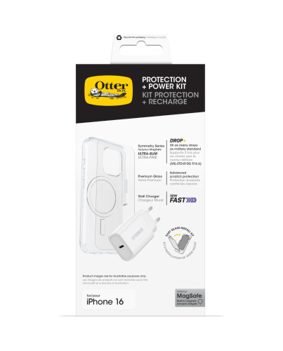 OtterBox KIT Apple iPhone 16 Pro (Symmetry Clear MagSafe / Premium Glass / EU USB-C Wall Charger 30W - white)